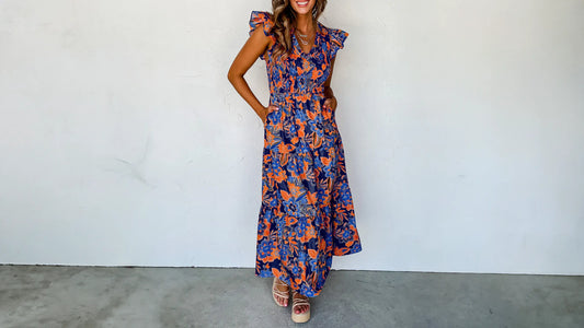  Dark blue floral and solid color maxi dresses