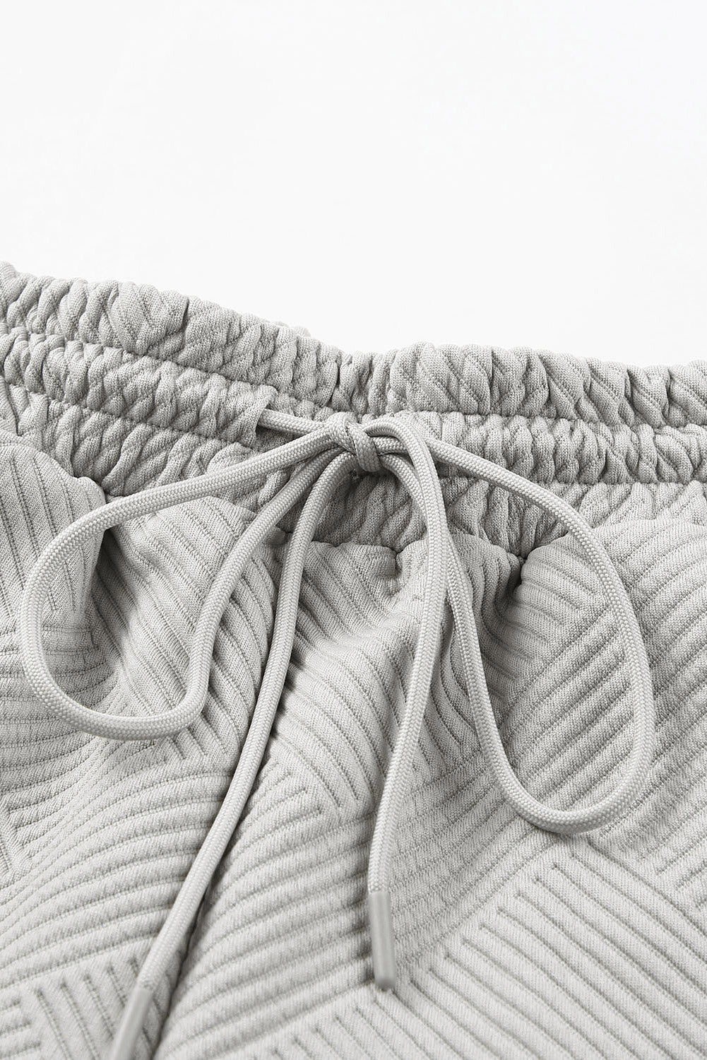 Women's Gray 2-Piece Solid Textured Drawstring Shorts Set