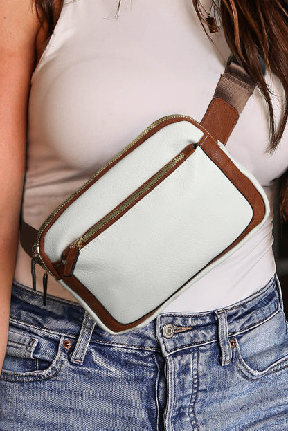 Chic White PU Leather Color Crossbody Bag - Secure Zipper