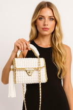 CHQEL Evening Clutch Bag for Women - Handmade Crochet Wedding Party Purse, Small Flap Formal Crossbody Handbag