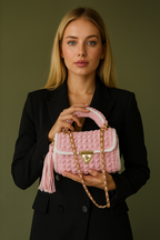 CHQEL Evening Clutch Bag for Women, Handmade Crochet Wedding Party Purse, Small Flap Formal Crossbody Handbag Evening Clutch