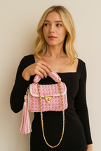 CHQEL Evening Clutch Bag for Women, Handmade Crochet Wedding Party Purse, Small Flap Formal Crossbody Handbag Evening Clutch