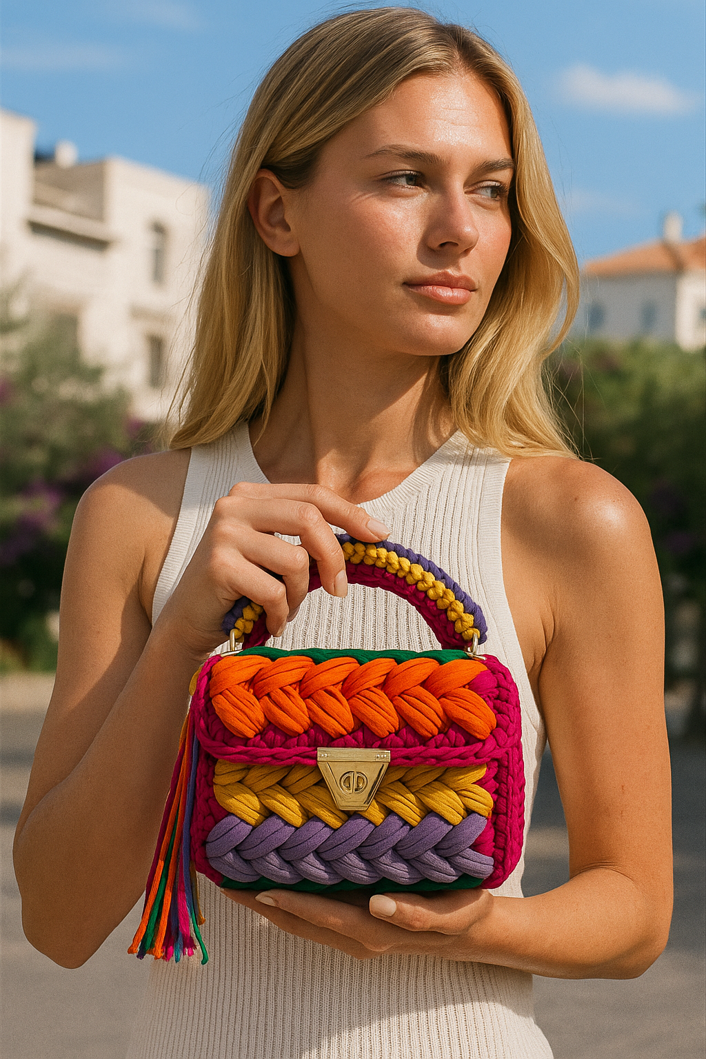 CHQEL Evening Clutch Bag for Women, Handmade Crochet Wedding Party Purse, Small Flap Formal Crossbody Handbag Evening Clutch