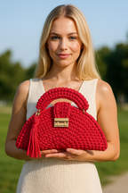 CHQEL Evening Clutch Bag for Women - Handmade Crochet Wedding Purse, Small Flap Crossbody Handbag