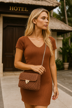 CHQEL Evening Clutch Bag for Women - Handmade Crochet Macrame Yarn Wedding Party Purse, Small Flap Formal Crossbody Handbag