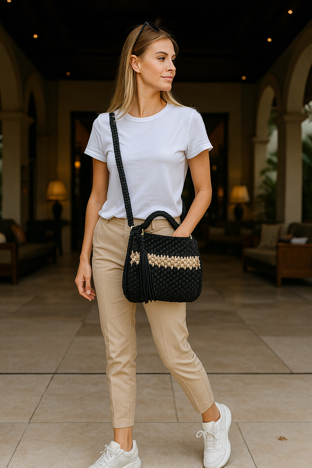 CHQEL Evening Crochet Clutch Bag for Women - Handmade Macrame Yarn Wedding Party Small Flap Formal Crossbody Purse