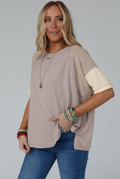 Simply Taupe Exposed Seam Colorblock Loose Tee