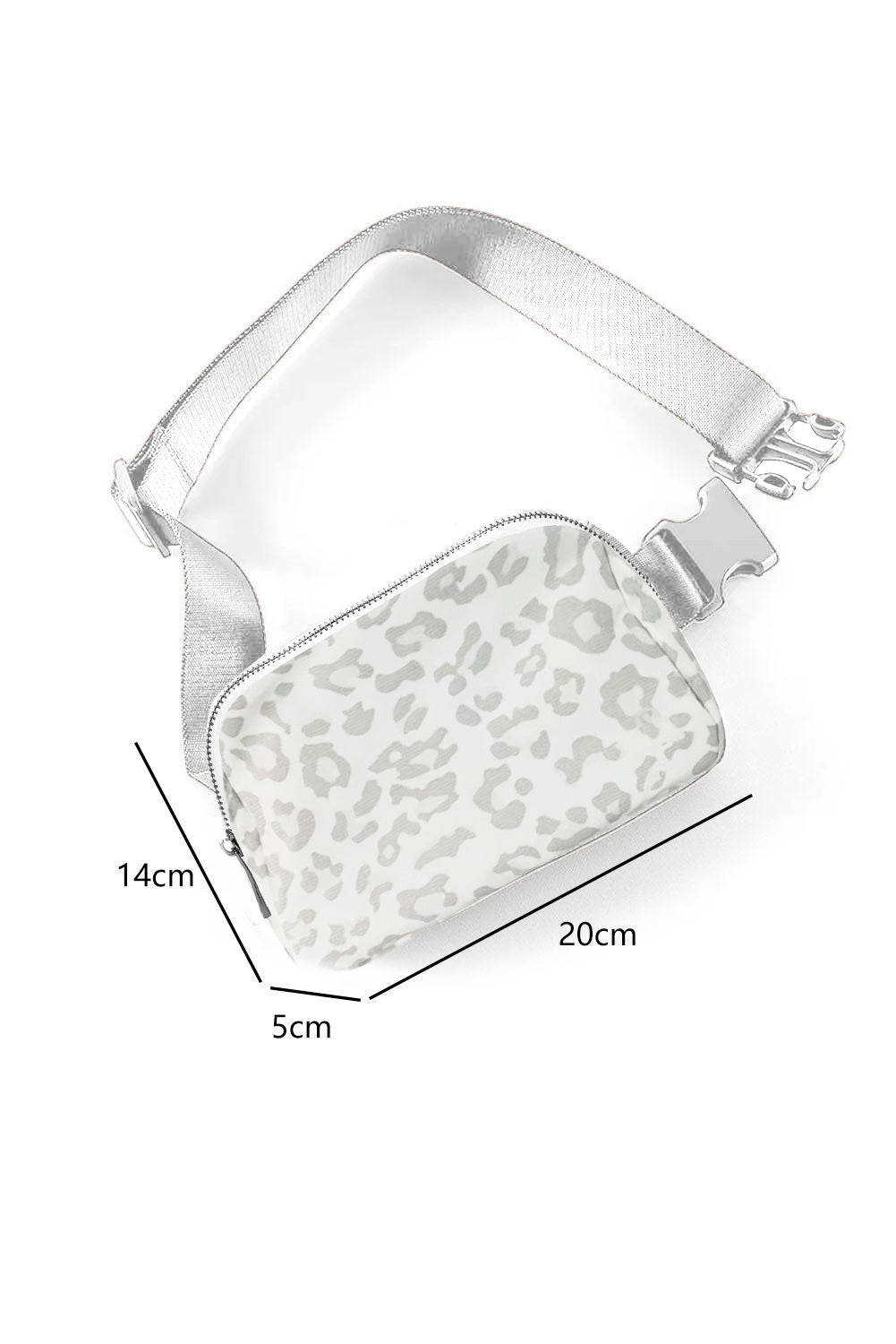 White Leopard Print Buckle Canvas Crossbody Bag - Secure Zipper Closure
