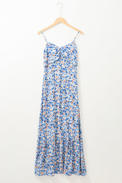 Women's Sky Blue Color Floral Patterned Ruffle Dress