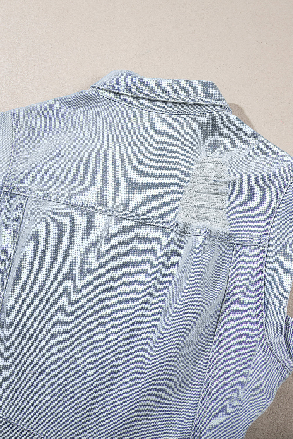 Light Blue Frayed Denim Women's Dress with Flap Pockets