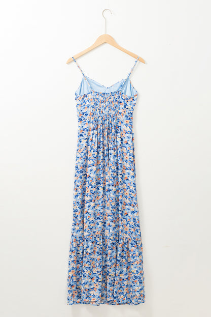 Women's Sky Blue Color Floral Patterned Ruffle Dress