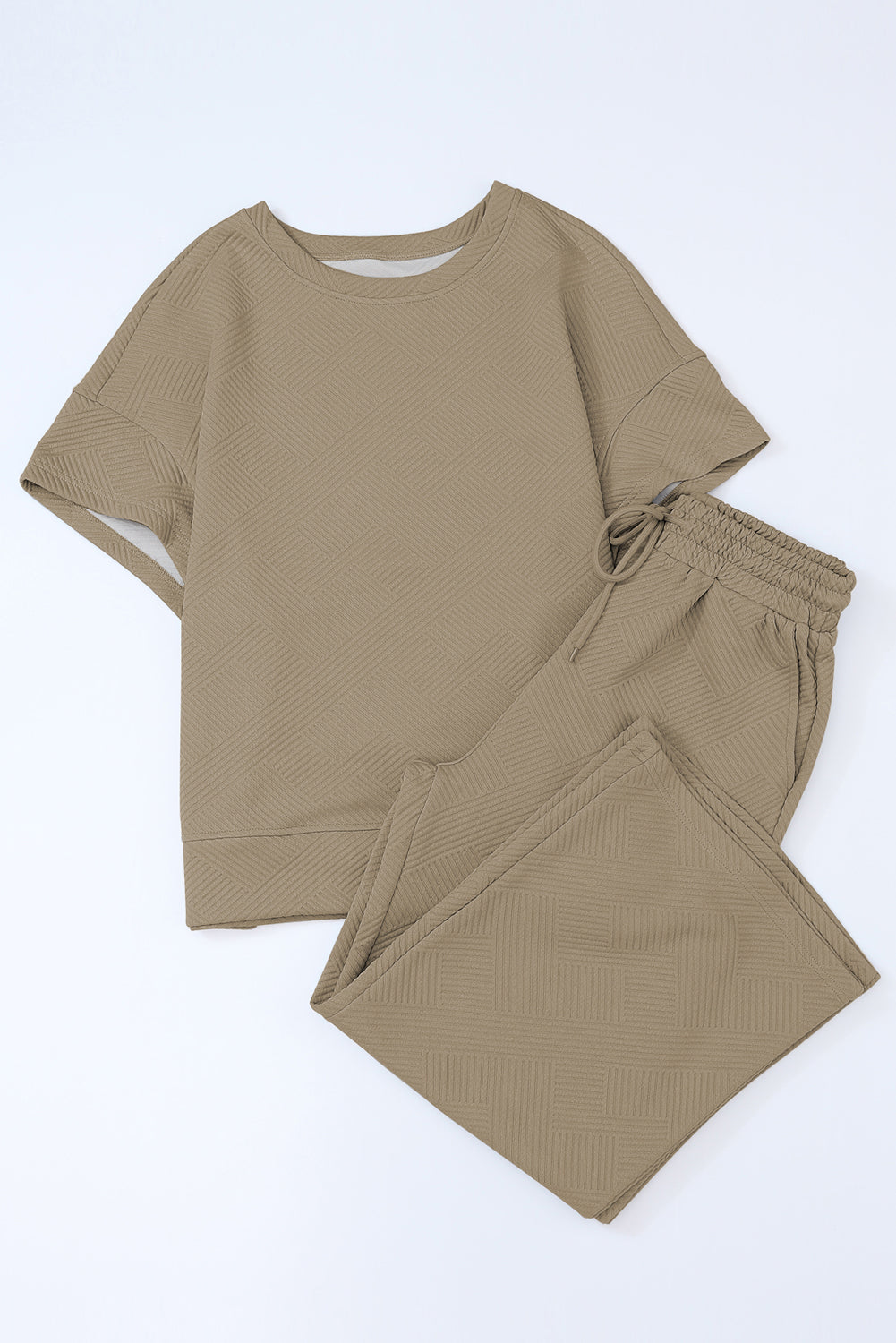 Stylish Pale Khaki Women's T-Shirt & Pants Set - Relaxed Fit