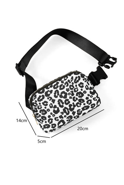 Black Leopard Print Buckle Canvas Crossbody Bag Secure Zipper