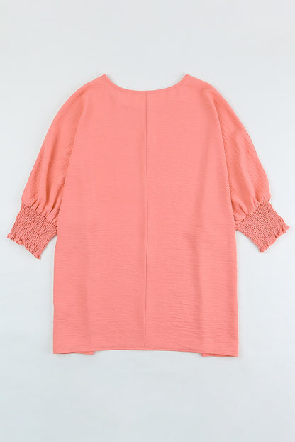 Chic Pink Shift Top with Smocked Wrist Detail