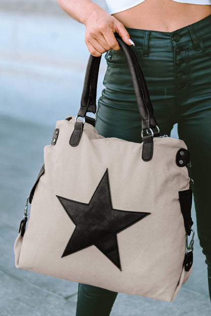 Beige Star Canvas Tote Bag - Stylish Beach Essentials