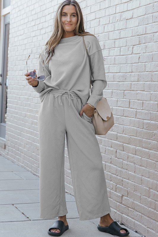 Stylish Gray Women's T-Shirt & Pants Set - Ultra Loose