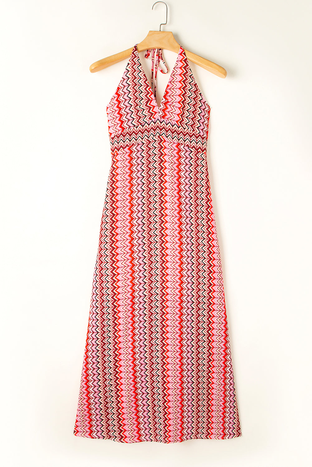 Women's Maxi Halterneck Dress in Red and White Tribal Print discount by T-Bags Size XS