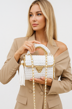 CHQEL Evening Clutch Bag for Women - Handmade Crochet Wedding Party Purse, Small Flap Formal Crossbody Handbag