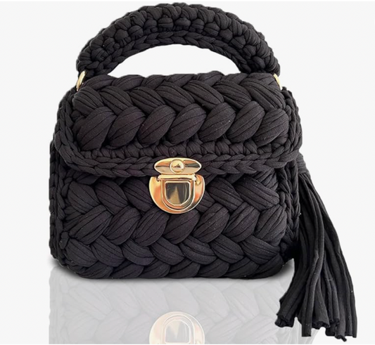 Crochet Evening Wedding Party Clutch Bag (BLACK)