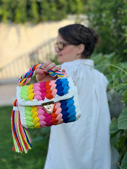 Crochet Evening Wedding Party Clutch Bag (WHITE LINE)