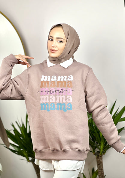 Maternity Sweatshirt-Mama Print Oversized Soft Mink (MINK)