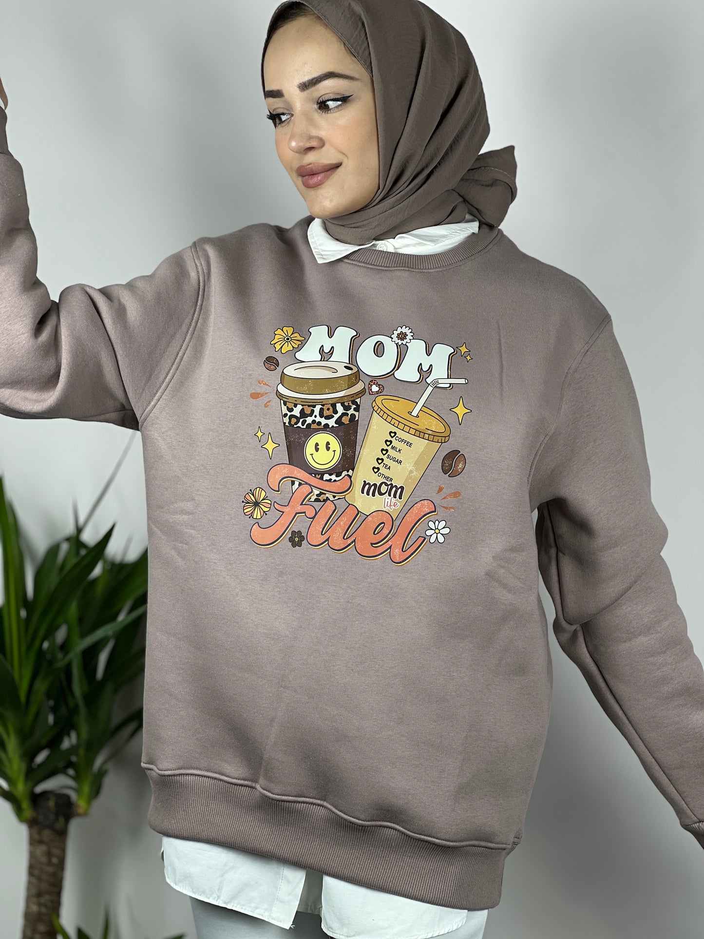 Soft Oversized Maternity Sweatshirt-Mom Coffee Fuel (MINK)