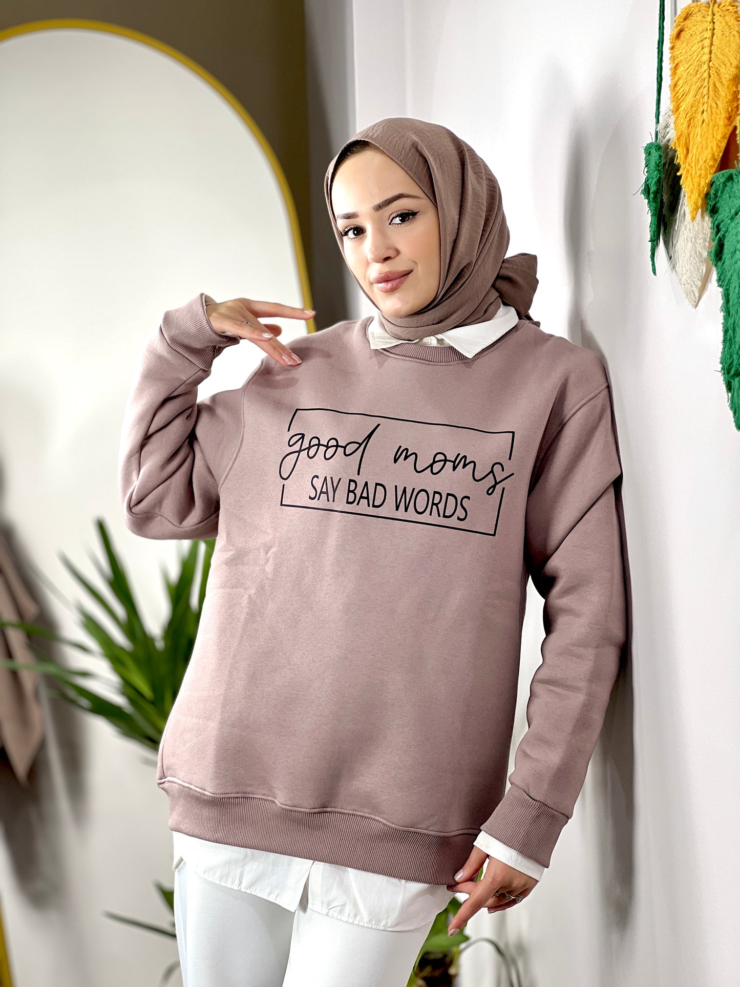 Maternity Sweatshirt Printed Good Moms Oversize (MINK)
