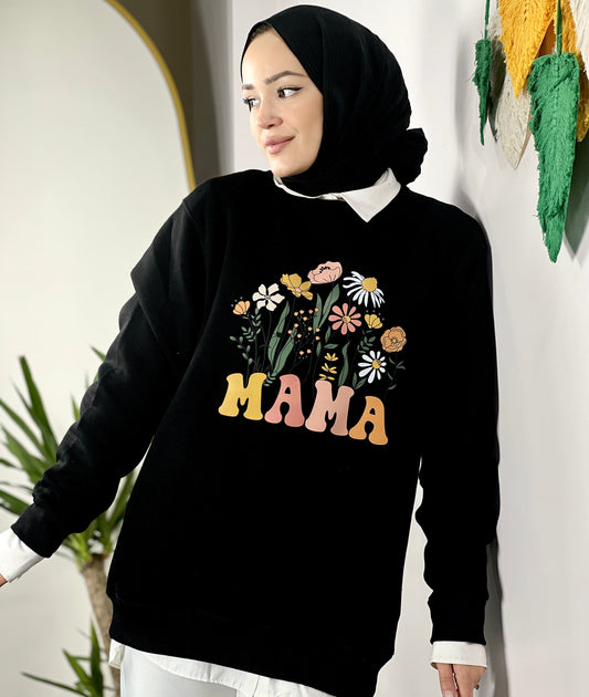 Soft Floral Maternity Sweatshirt - Oversize Mink (BLACK)