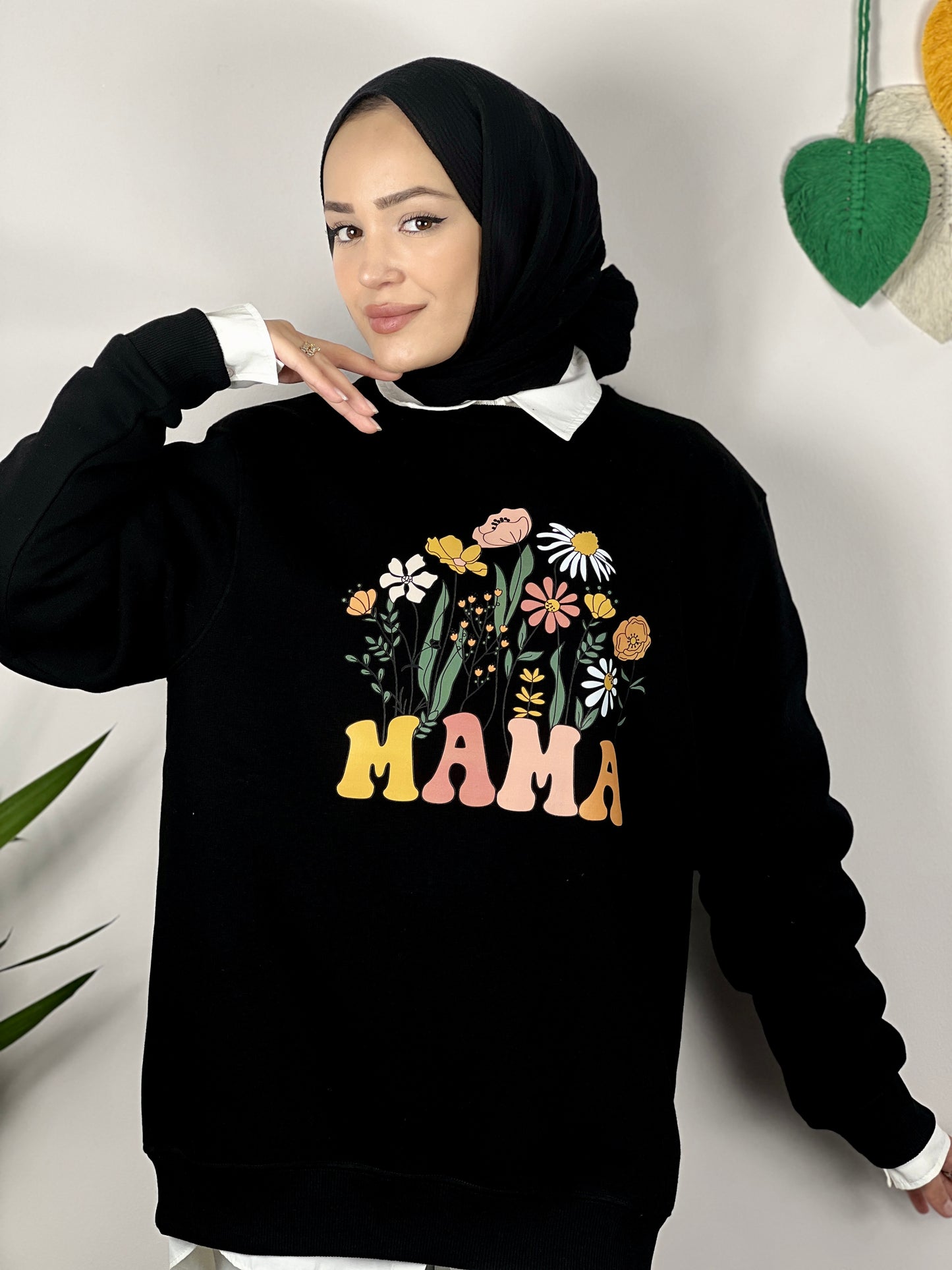 Soft Floral Maternity Sweatshirt - Oversize Mink (BLACK)