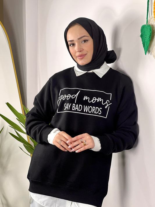Maternity Sweatshirt Printed Good Moms Oversize (Black)