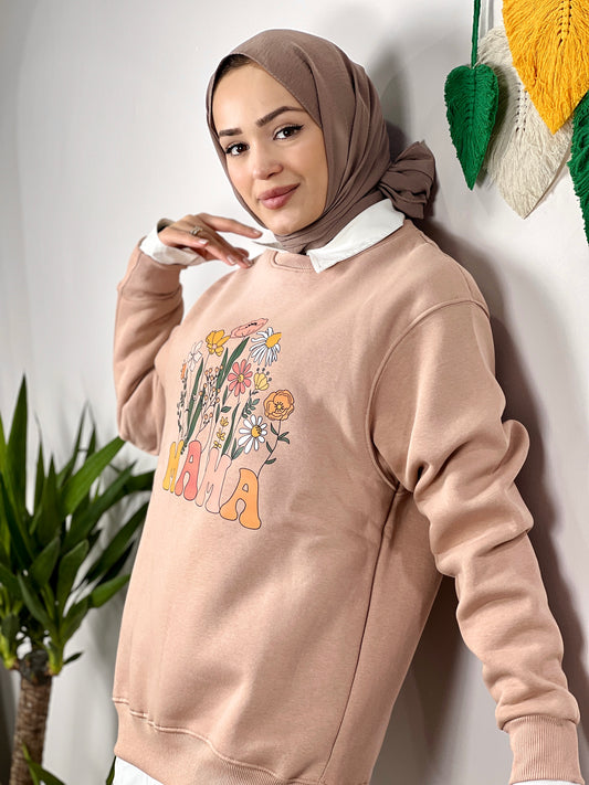 Soft Floral Maternity Sweatshirt - Oversize Mink (BEIGE)