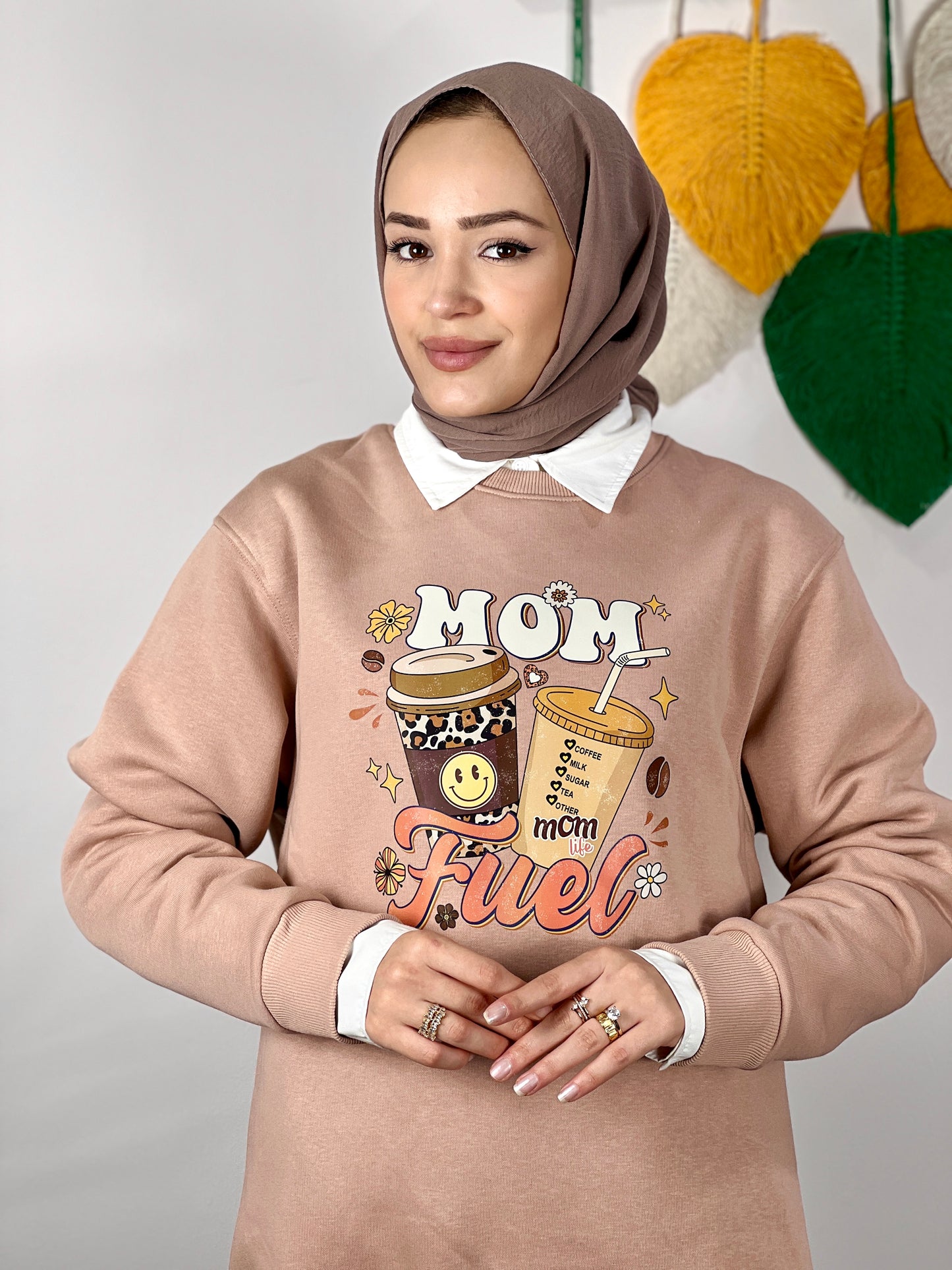Soft Oversized Maternity Sweatshirt-Mom Coffee Fuel (BEIGE)