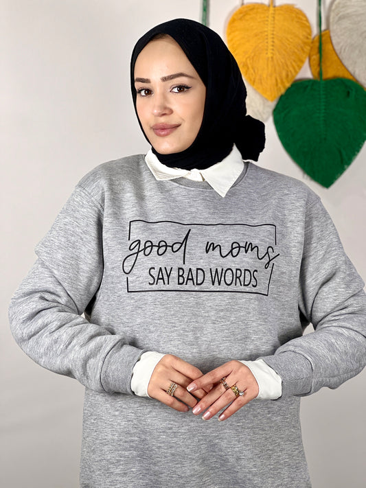 Maternity Sweatshirt Printed Good Moms Oversize (GREY)