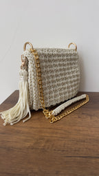 CHQEL Evening Clutch Bag for Women,  Handmade Crochet  Macrame  Yarn  Wedding Party Purse, Small Flap Formal Crossbody Handbag Evening Clutch