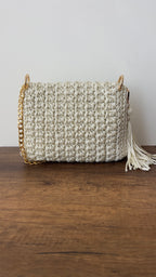 CHQEL Evening Clutch Bag for Women,  Handmade Crochet  Macrame  Yarn  Wedding Party Purse, Small Flap Formal Crossbody Handbag Evening Clutch