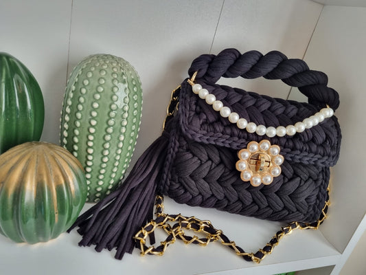 Crochet Pearl Bag for Evening Wedding Party (BLACK PEARL)