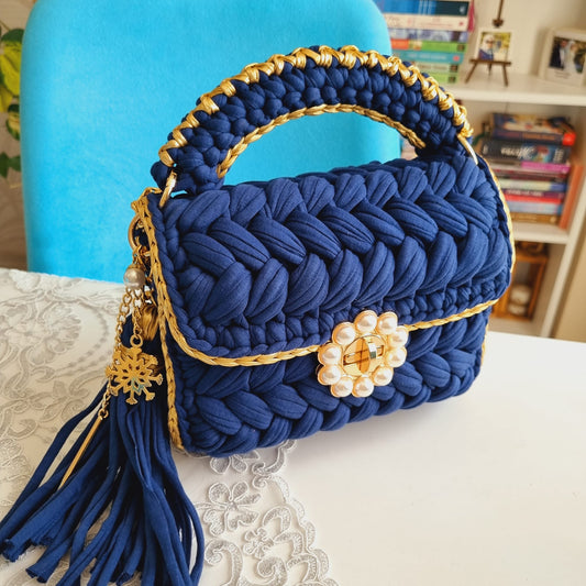 Crochet Pearl Bag for Evening Wedding Party (BLUE PEARL)