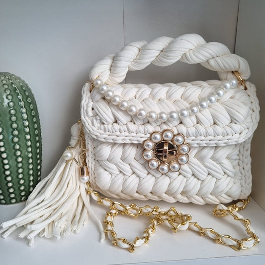 Crochet Pearl Bag for Evening Wedding Party (WHITE PEARL)