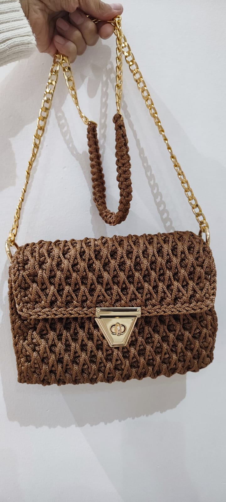 CHQEL Evening Clutch Bag for Women - Handmade Crochet Macrame Yarn Wedding Party Purse, Small Flap Formal Crossbody Handbag