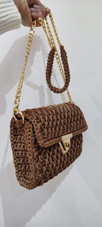 CHQEL Evening Clutch Bag for Women - Handmade Crochet Macrame Yarn Wedding Party Purse, Small Flap Formal Crossbody Handbag