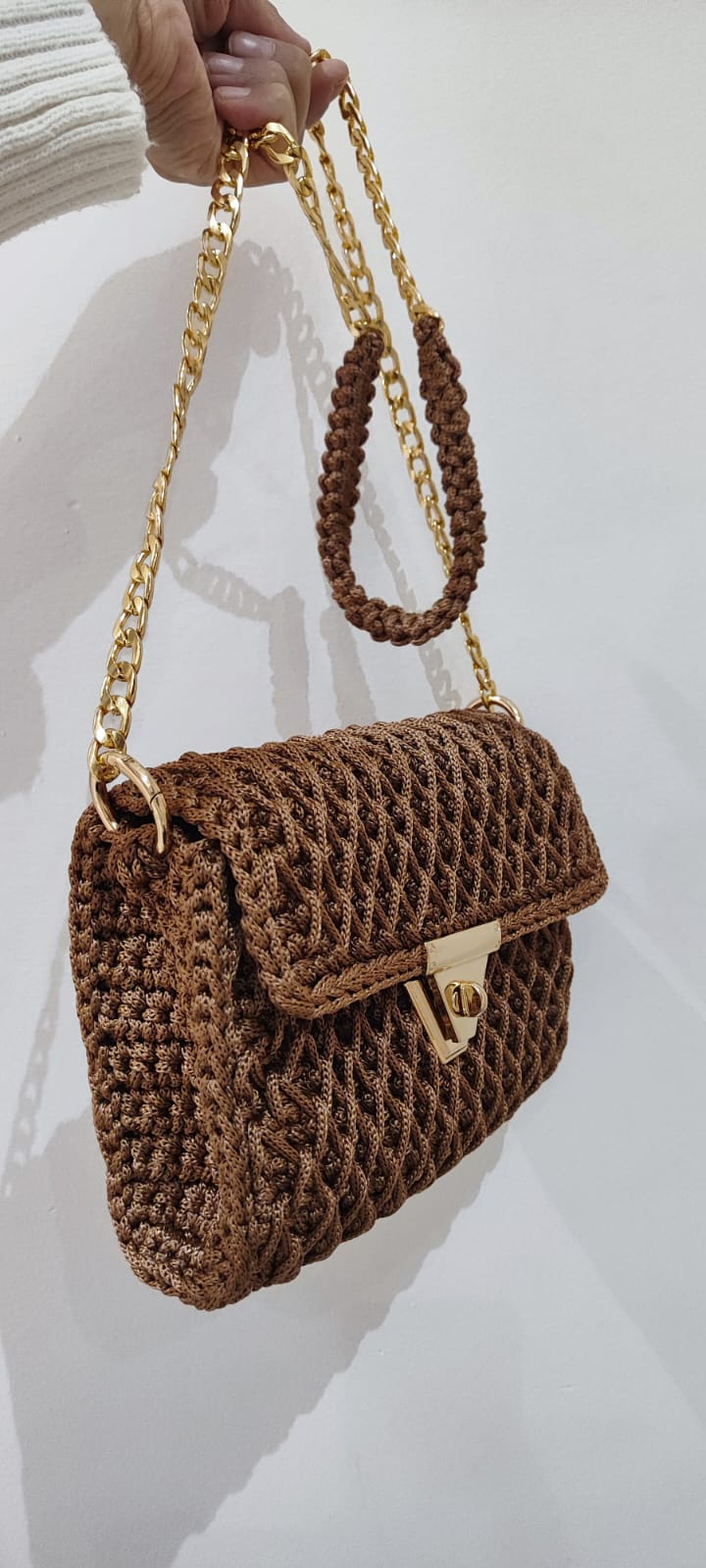 CHQEL Evening Clutch Bag for Women - Handmade Crochet Macrame Yarn Wedding Party Purse, Small Flap Formal Crossbody Handbag