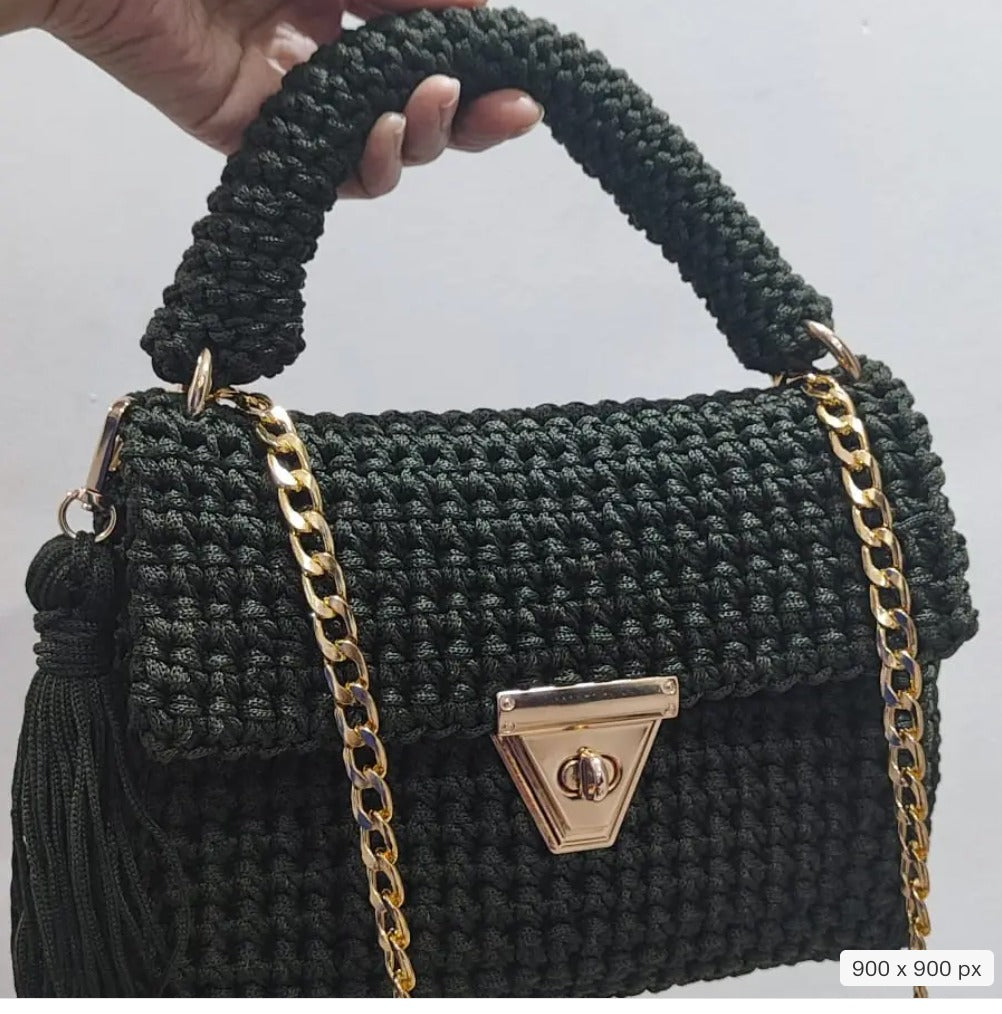 CHQEL Evening Clutch Bag for Women,  Handmade Crochet  Macrame  Yarn  Wedding Party Purse, Small Flap Formal Crossbody Handbag Evening Clutch