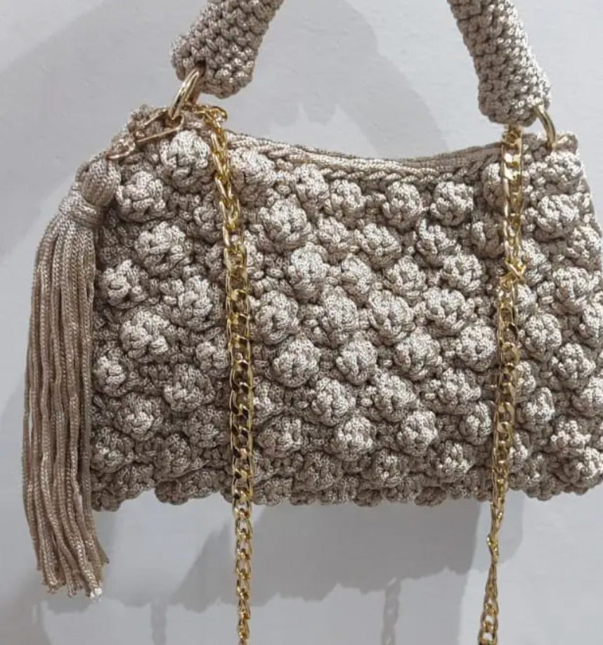 CHQEL Evening Clutch Bag for Women,  Handmade Crochet  Macrame  Yarn  Wedding Party Purse, Small Flap Formal Crossbody Handbag Evening Clutch