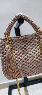 CHQEL Evening Clutch Bag for Women,  Handmade Crochet  Macrame  Yarn  Wedding Party Purse, Small Flap Formal Crossbody Handbag Evening Clutch