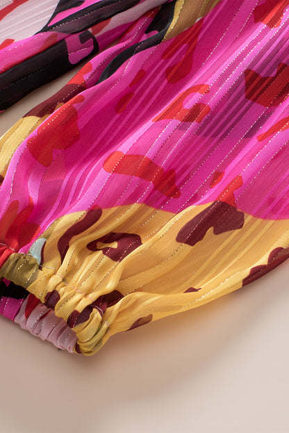 Elegant Rose & Leopard Print Pleated Blouse for Women