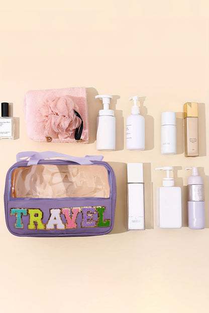Purple TRAVEL Transparent Pouch with Zip Bag - Secure & Stylish