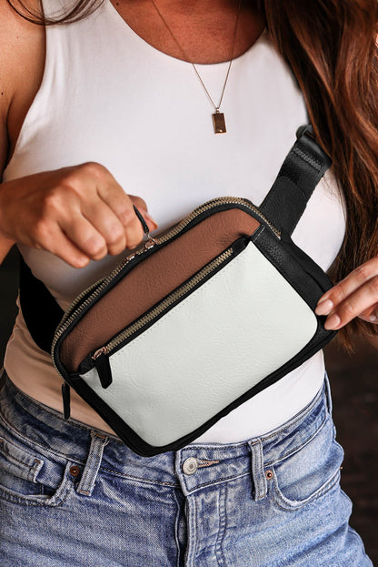 Chic White & Brown Leather Color Crossbody Bag - Secure Zipper