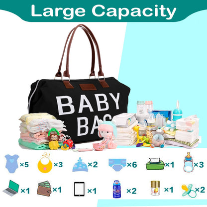 Black Baby Diaper Bag Baby Bags for Hospital & Functional Large Baby Diaper Travel Bag for Baby Care - CHQEL