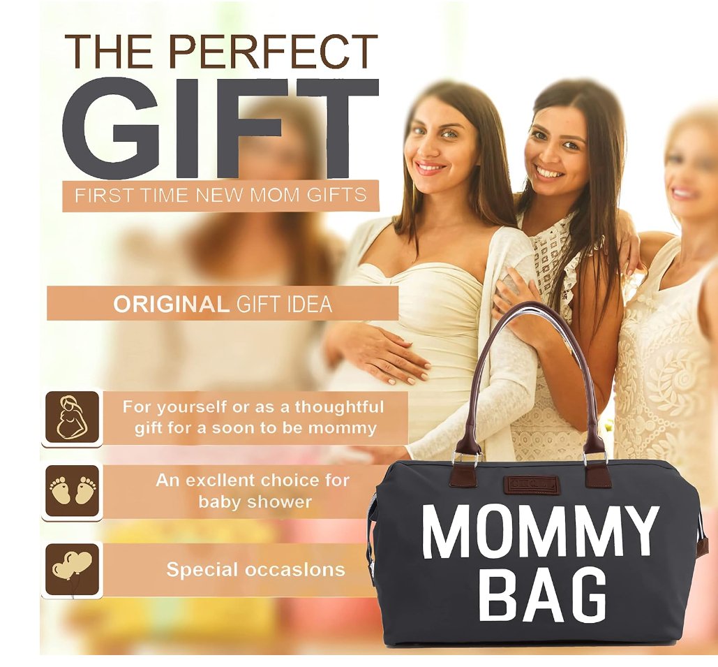 Gray Baby Diaper Bag Mommy Bags for Hospital & Functional Large Baby Diaper Travel Bag for Baby Care - CHQEL